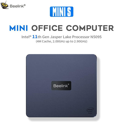 Beelink Intel Mini PC, Mini S mit N5095 Prozessor, 8GB DDR4 256GB SSD, Unterstützung WiFi 5 BT4.0 Du