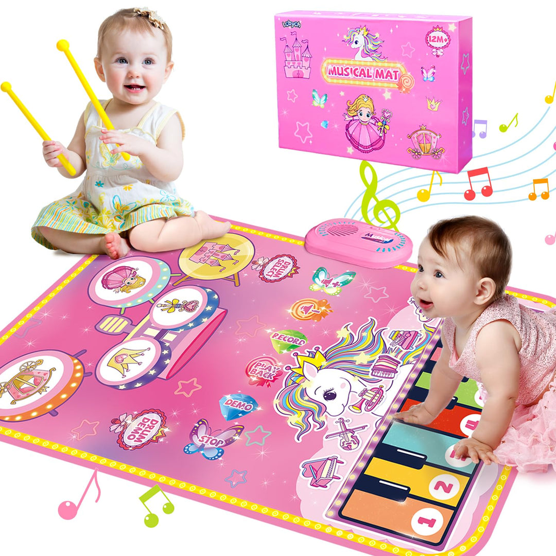 Lobyoh Baby Spielzeug 1 Jähr, 2-in-1-Musikmatte Piano Matte für Kleinkinder, Trommelspielzeug, Prinz