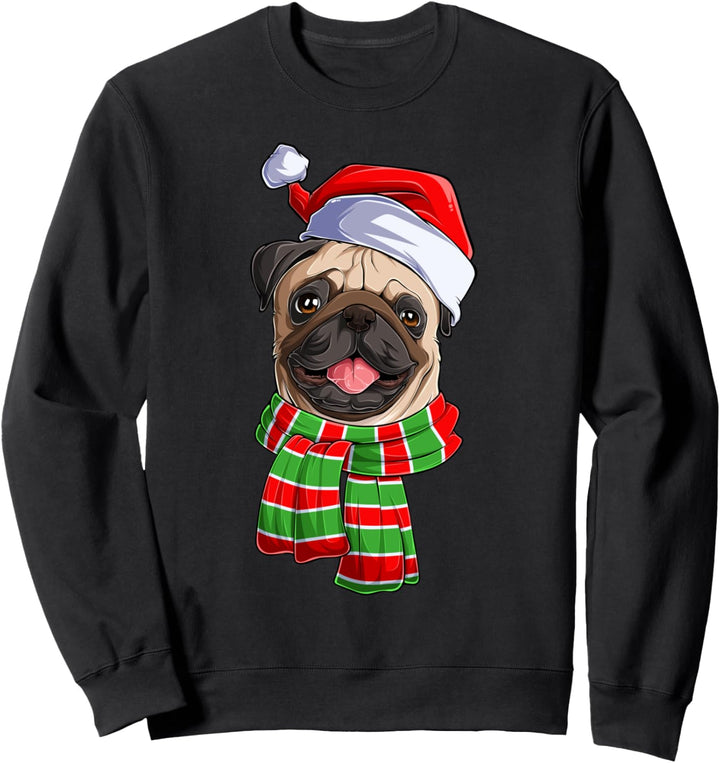 Lustiger Weihnachtsmops Mops Mops Hund Weihnachtsmann Mütze Schal Sweatshirt