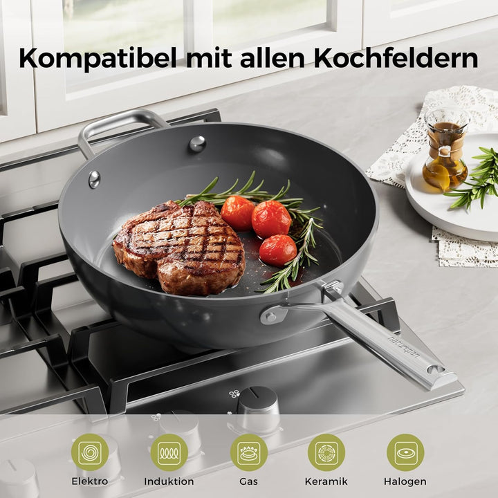 28cm Keramik Pfanne mit deckel, DiamondTitan-Keramikbeschichtung, Antihaft Keramik Bratpfanne mit Ed