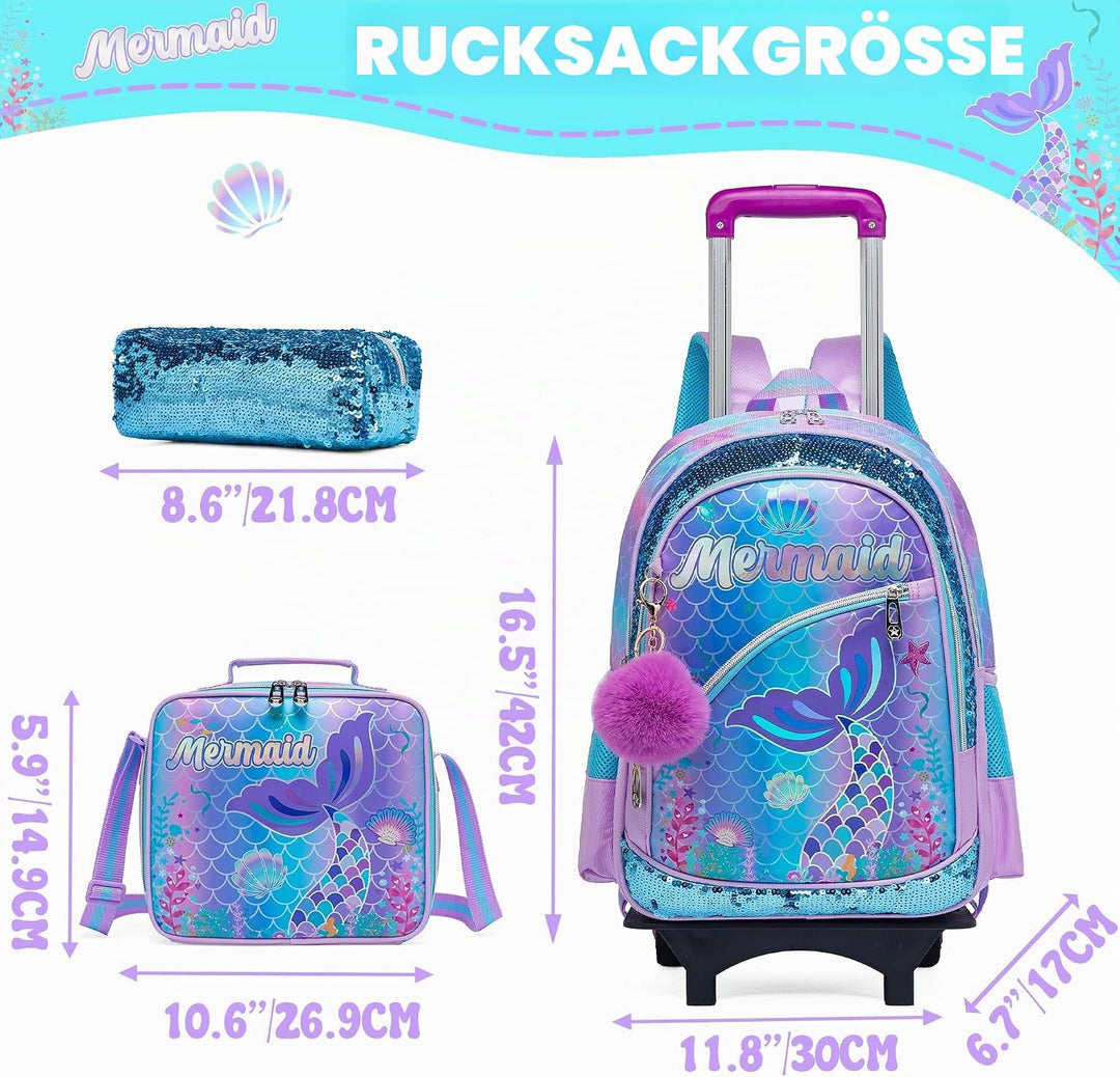 HTgroce Kinder Trolley Rucksack Schultasche Schulranzen Mädchen schultrolleys Schulrucksack Kinderko