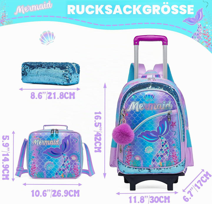 HTgroce Kinder Trolley Rucksack Schultasche Schulranzen Mädchen schultrolleys Schulrucksack Kinderko