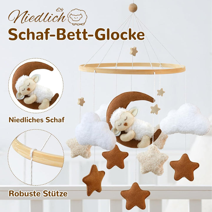 Mobile Baby, Schlafendes Alpaka Mond Babybett Mobile Baby Filz, Wolken Windspiele Krippe Baby Mobile