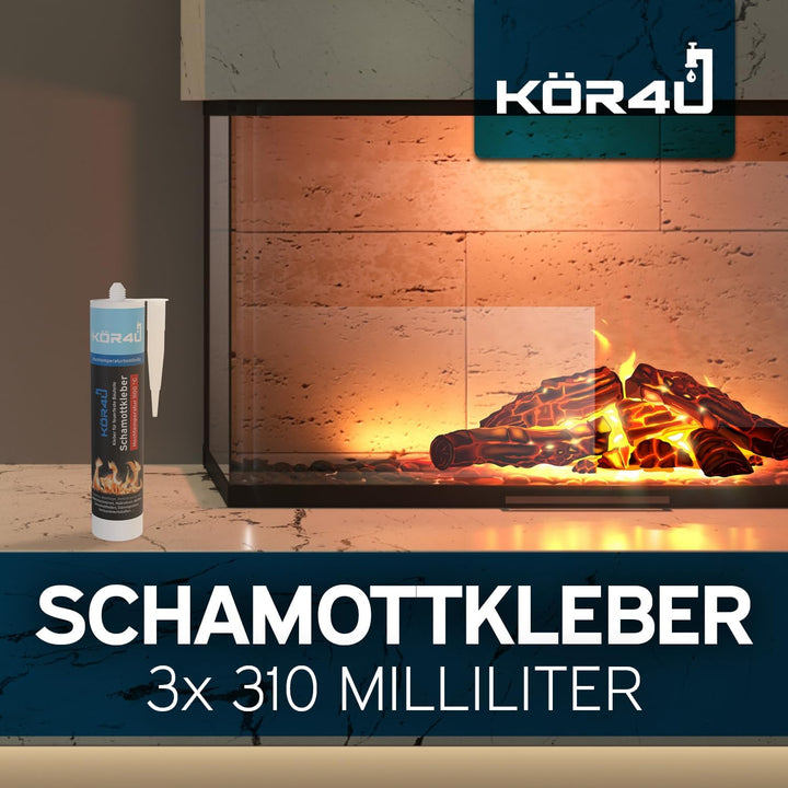 3x kör4u Schamottkleber 310ml, beige, Kleber für feuerfeste Bauteile, perfekt zur Reparatur von besc