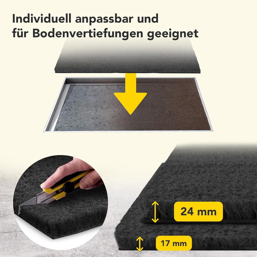 Floordirekt Fussmatte für Innen und Aussen, 40x60 cm Schwarz, Türmatte aus Kokos, Schmutzfangmatte f