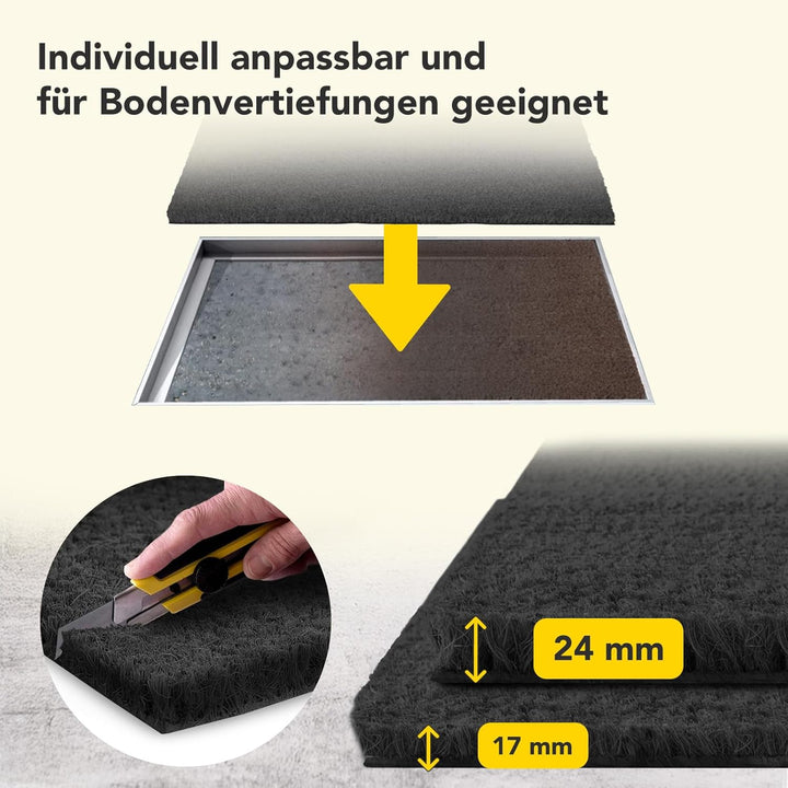 Floordirekt Fussmatte für Innen und Aussen, 40x60 cm Schwarz, Türmatte aus Kokos, Schmutzfangmatte f