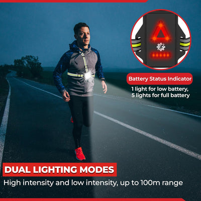 LUMEFIT Lauflicht mit Reflektoren, ideal zum Joggen und Laufen, mit 500 Lumen FrontTaschenlampe, 90°