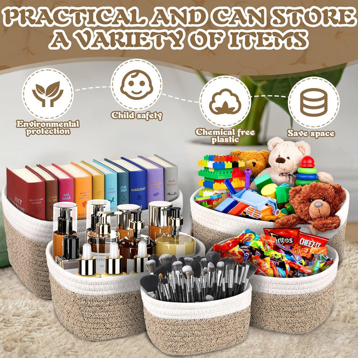 5er Set Aufbewahrungskorb Geflochten,Cotton Rope Braided Storage Basket,Stapelbare Speicher Storage