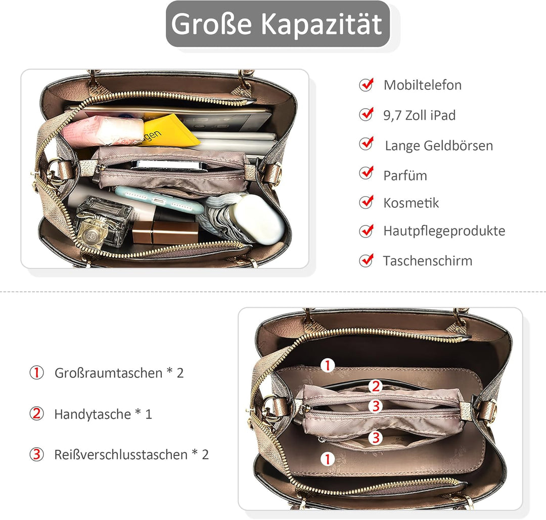 DIRRONA Damen Handtasche Retro Druck Damen Shopper Umhängetasche Lässig Tote Bag PU Leder Grosse Kap