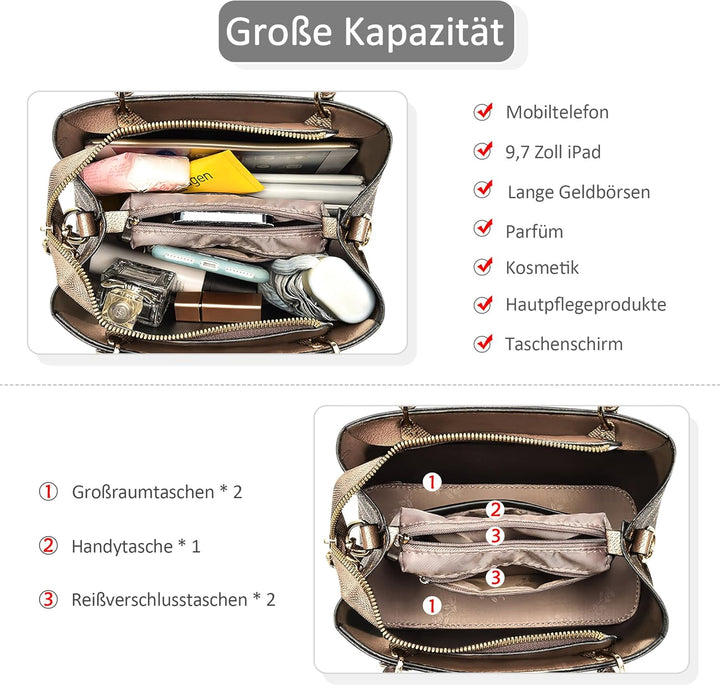 DIRRONA Damen Handtasche Retro Druck Damen Shopper Umhängetasche Lässig Tote Bag PU Leder Grosse Kap