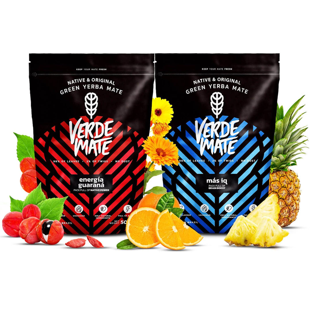 Mate Tee Verde Mate Set 1kg - Brasilien Yerba Mate - 5mm Grobe Blätter - Luftgetrocknet, Staubarm -
