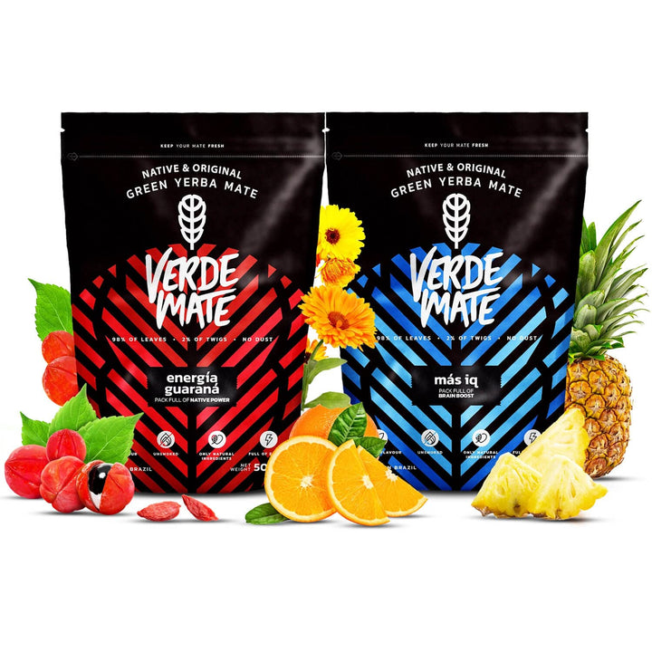 Mate Tee Verde Mate Set 1kg - Brasilien Yerba Mate - 5mm Grobe Blätter - Luftgetrocknet, Staubarm -