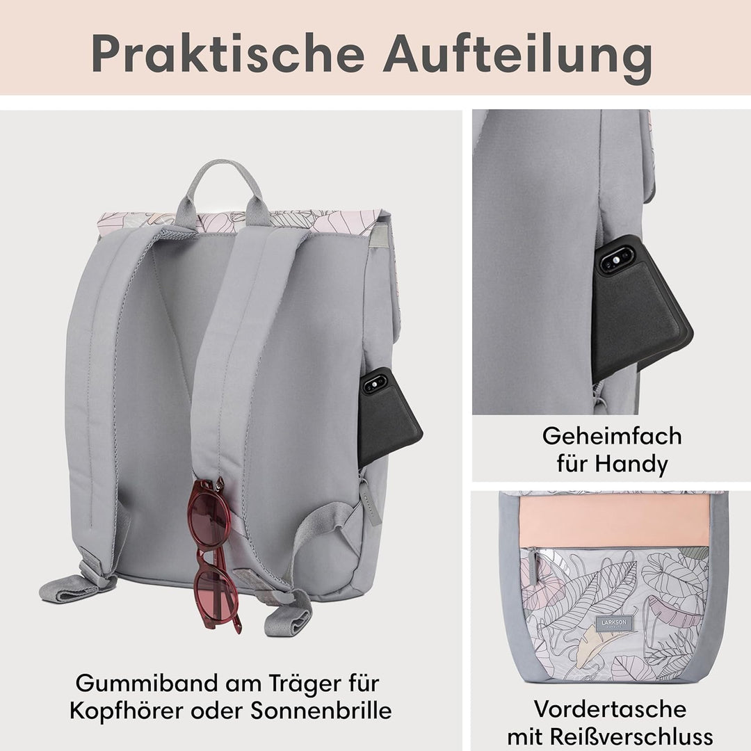 LARKSON Rucksack Damen Klein Muster Blumen - Ronja - Moderner Tagesrucksack mit Laptopfach für Uni B