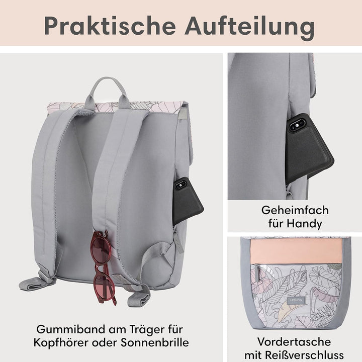 LARKSON Rucksack Damen Klein Muster Blumen - Ronja - Moderner Tagesrucksack mit Laptopfach für Uni B