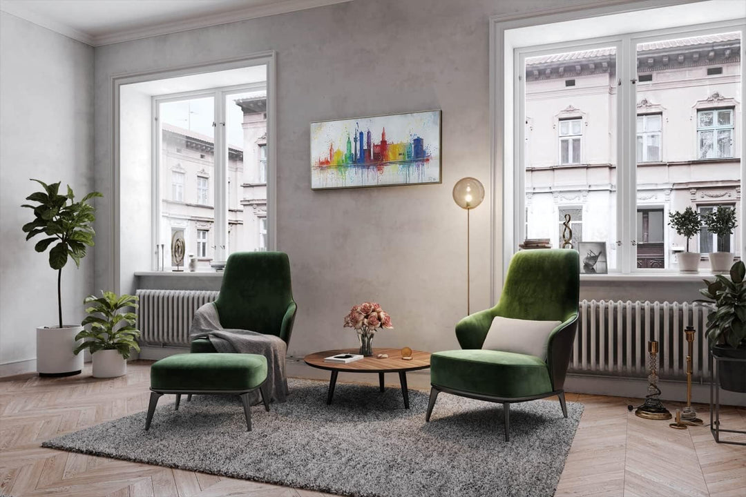 KunstLoft Leinwandbild | 100% HANDGEMALT | 120x60cm | Gemälde 'Dahoam in Bayern' | Skyline | Bunt Gr