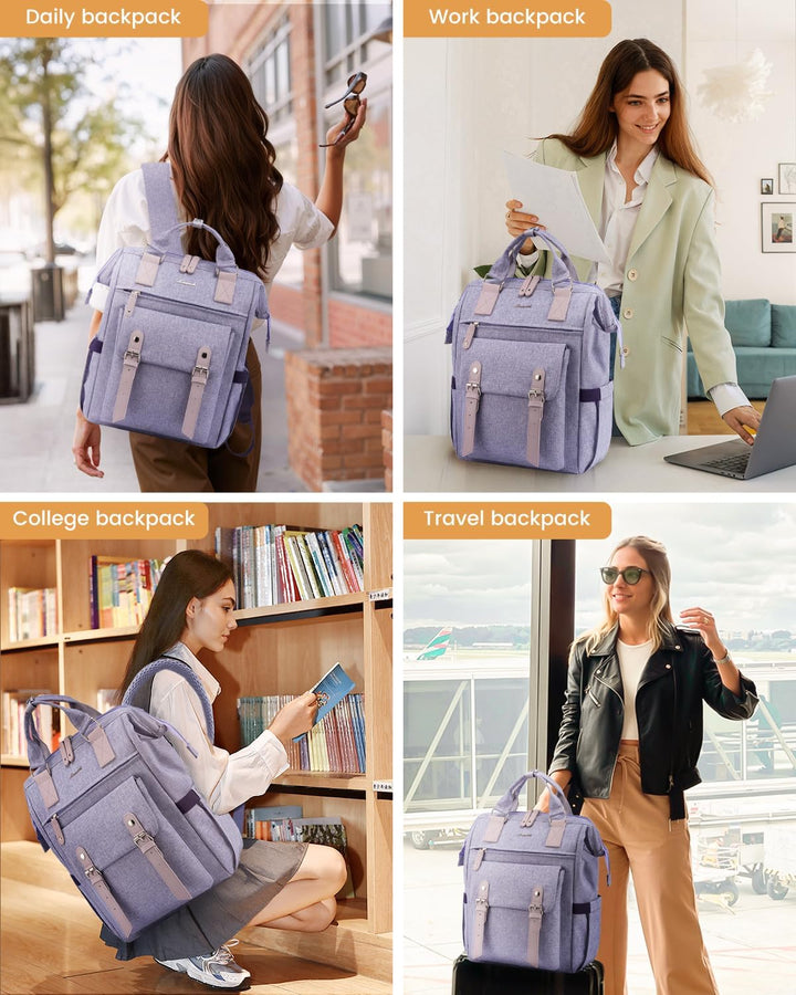 LOVEVOOK Laptop Rucksack Damen, Wasserdicht Schulrucksack Mädchen Teenager 15,6 Zoll mit Datenkabel-