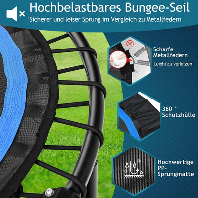 GYMAX Fitness Trampolin φ101cm, leise faltbares Mini Trampolin bis zu 150 kg Belastbar, Gartentrampo