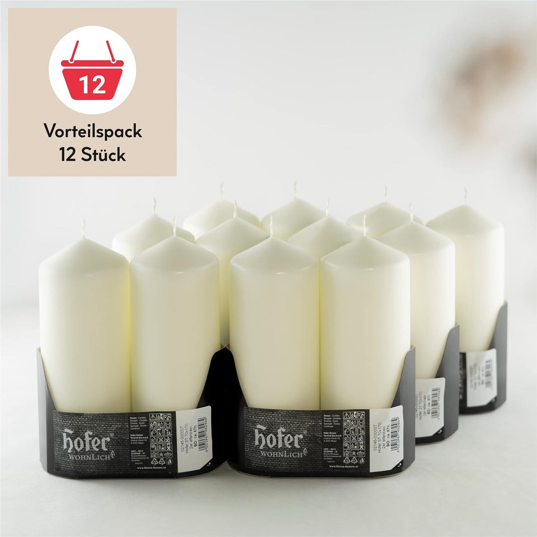HOFER STUMPENKERZEN 68 x 170 mm – elfenbein, creme, champagner | besonders lange Brenndauer ca. 67 S