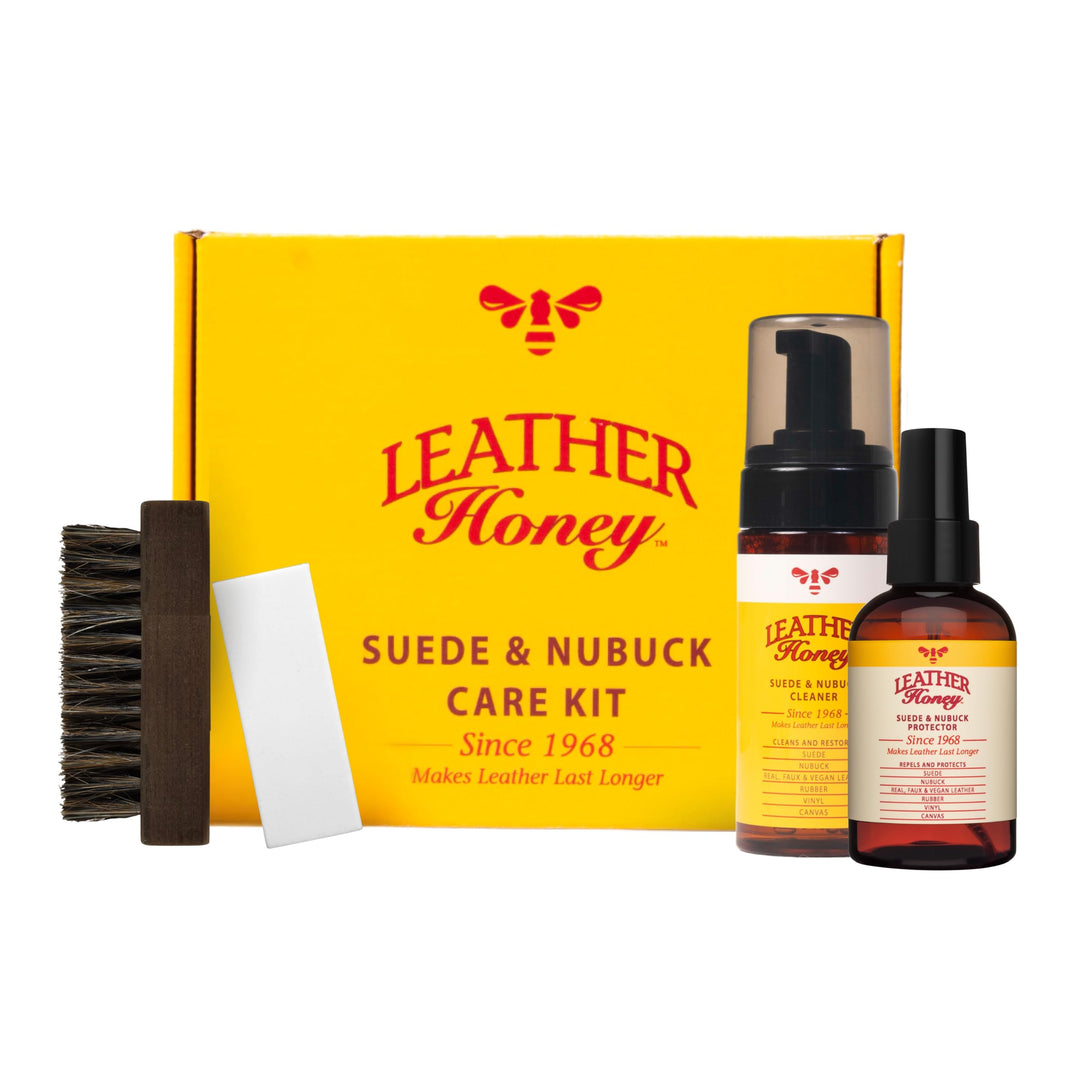 LEATHER Honey Suede & Nubuck Care Kit: Cleaner, Protector, Suede Brush & Eraser: Clean, Protect & Re