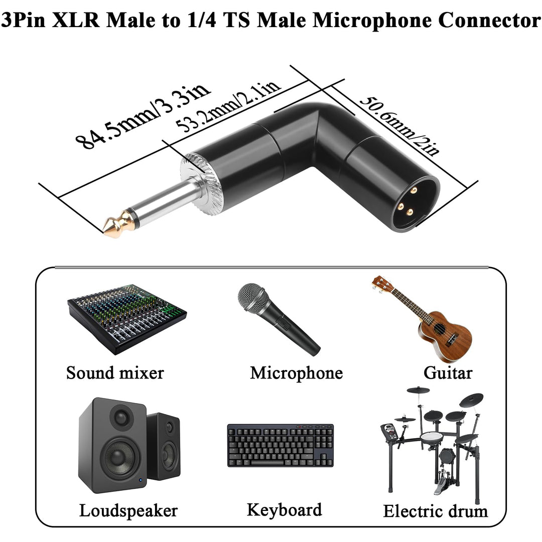QIANRENON Einstellbarer 90° Winkel XLR auf TS 6.35mm Unsymmetrischer Mikrofon Adapter 3Pin-XLR Steck