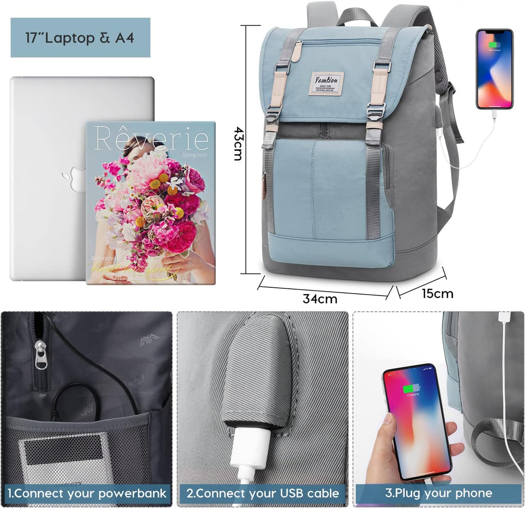 YAMTION Laptop Rucksack 17 Zoll für Damen &amp; Herren,Rucksack Schule Mädchen Schulrucksack Frauen Schu