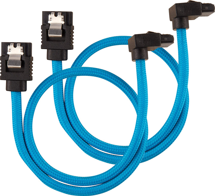 Corsair Premium Sleeved SATA 3 Kabel gewinkelt / gerade (6Gbps, 30 cm 90°) Blau SATA 30cm 90° Blau,
