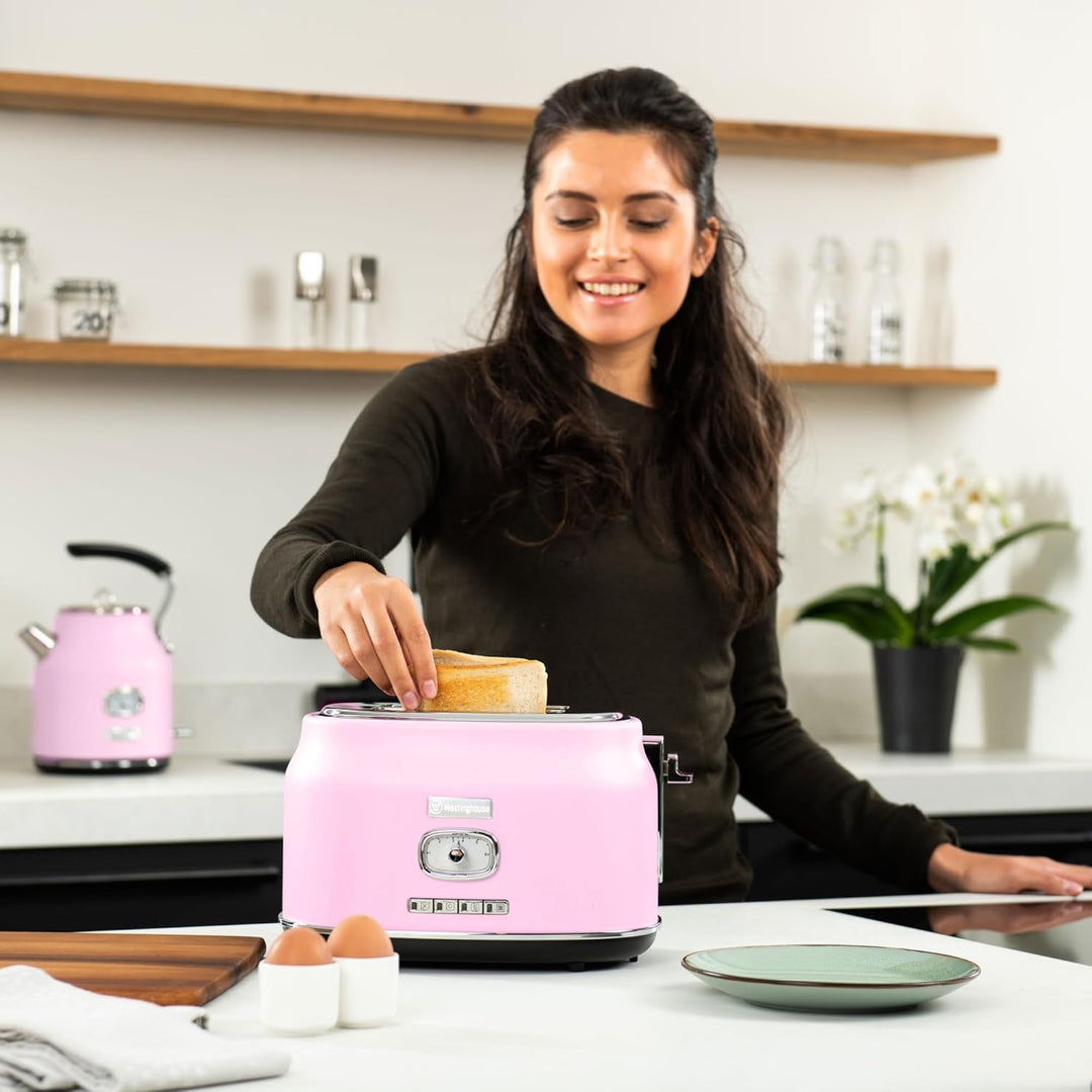 Westinghouse Retro Toaster 2 Scheiben, Abnehmbarer Brötchenaufsatz, 6 Bräunungsstufen, Brotzentrieru
