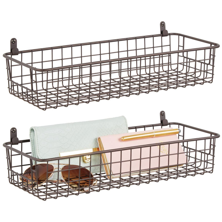 mDesign 2er-Set Wandregal aus Metall – kleiner Ablagekorb für Flur, Schlafzimmer und andere Räume –