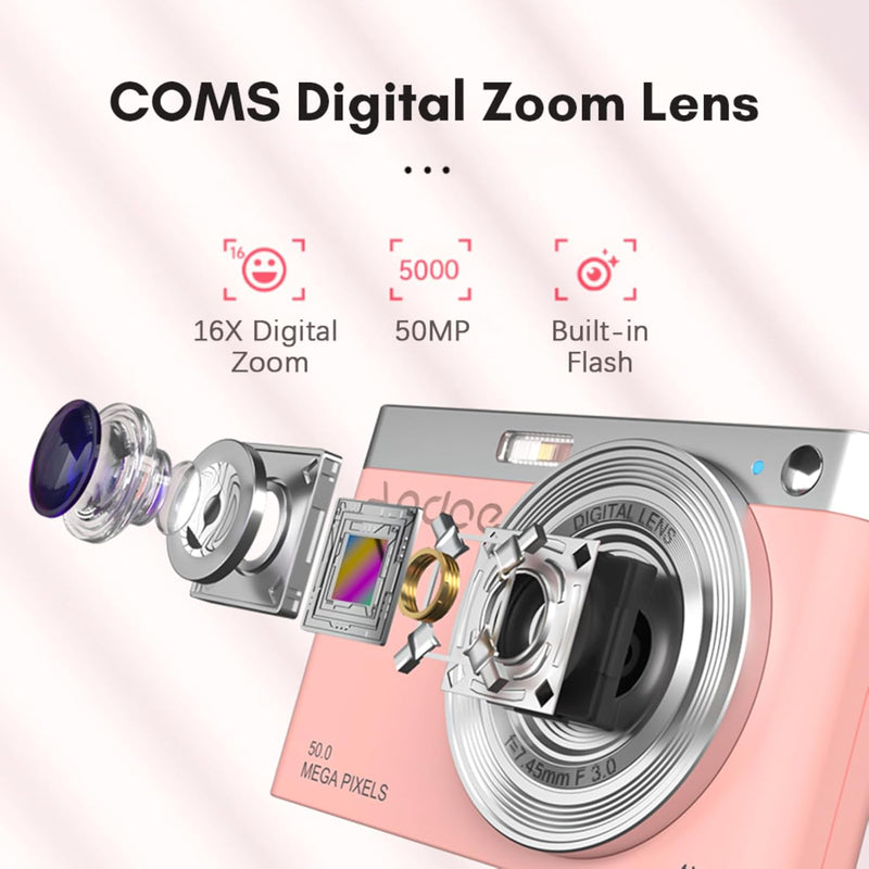 Andoer Digital Kamera, 50MP 1080P Fotokamera Autofokus 16× Digitalzoom IPS-Bildschirm Kompaktkamera