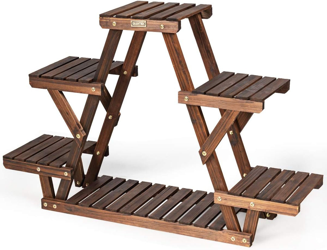 GOPLUS 6 Ebenen Blumenregal, Pflanzenregal, Blumentreppe Holz für Garten & Balkon, 99x25x64cm