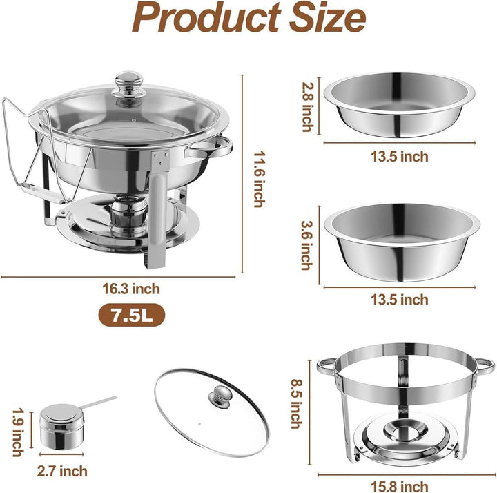 NArra 4er-Pack rundes 6L-Chafing-Dish-Buffet-Set, Speisenwärmer mit Glasabdeckung, Buffetwärmer, Buf