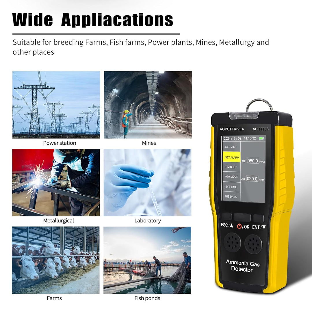 Ammoniak Gas Detektor 9000B, 0~100PPM Akustischer Optischer Alarm NH3 Luftqualitätsmessgerät für Ind