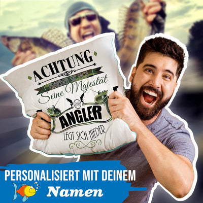 PR Print Royal Kissen Bedrucken mit lustigem Spruch - Seine Majestät der Angler - Geschenk für Angle