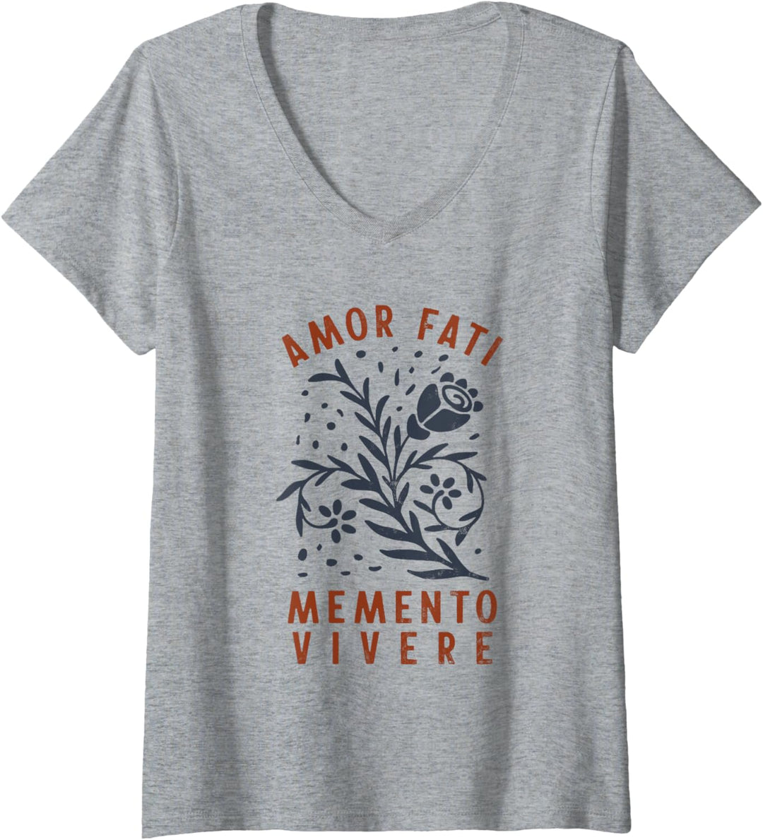 Damen Stoisches Zitat | Amor Fati | Gebrannte Orange T-Shirt mit V-Ausschnitt