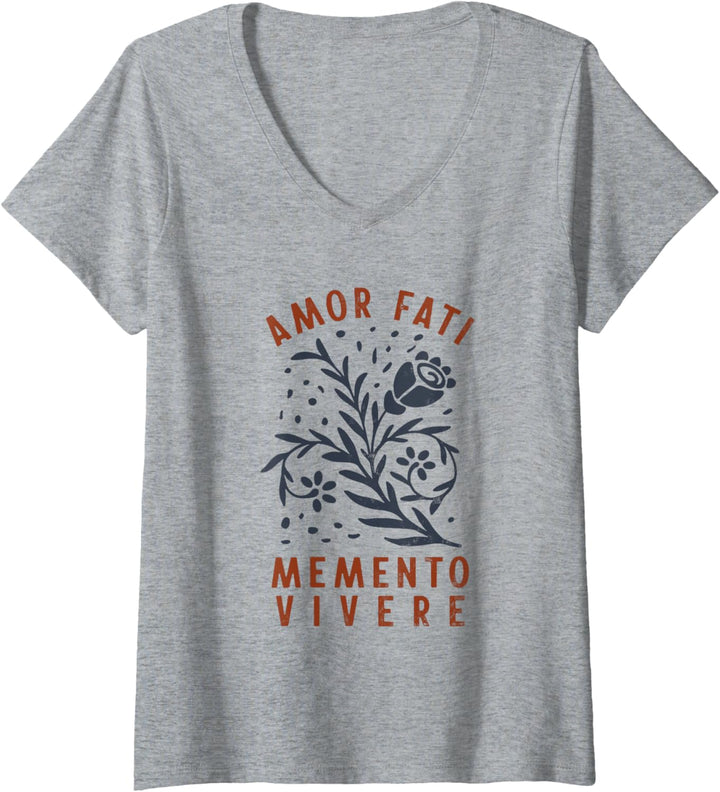 Damen Stoisches Zitat | Amor Fati | Gebrannte Orange T-Shirt mit V-Ausschnitt