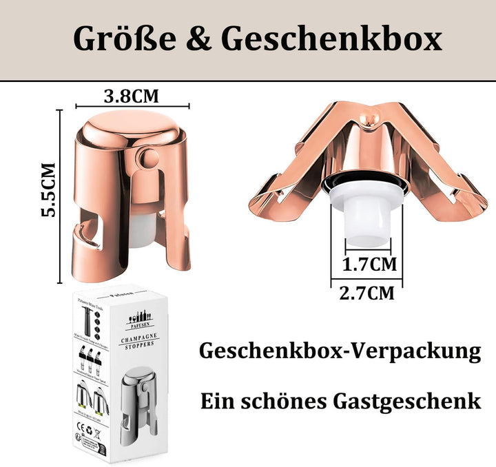 3 Stück Sektverschluss, Champagner Verschluss, Sektflaschenverschluss, Flaschenverschluss Auslaufsic