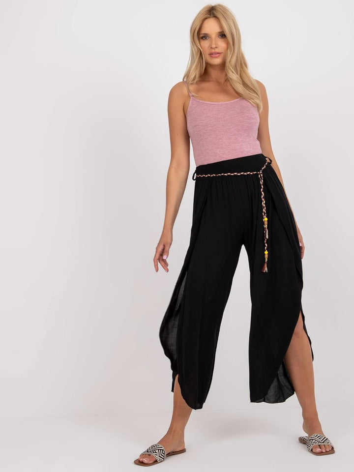 Weite Lockere Damenhose mit Geschlitztem Bein Damenhose mit Schlitzen Wickelbeinen, Luftig Leichte V
