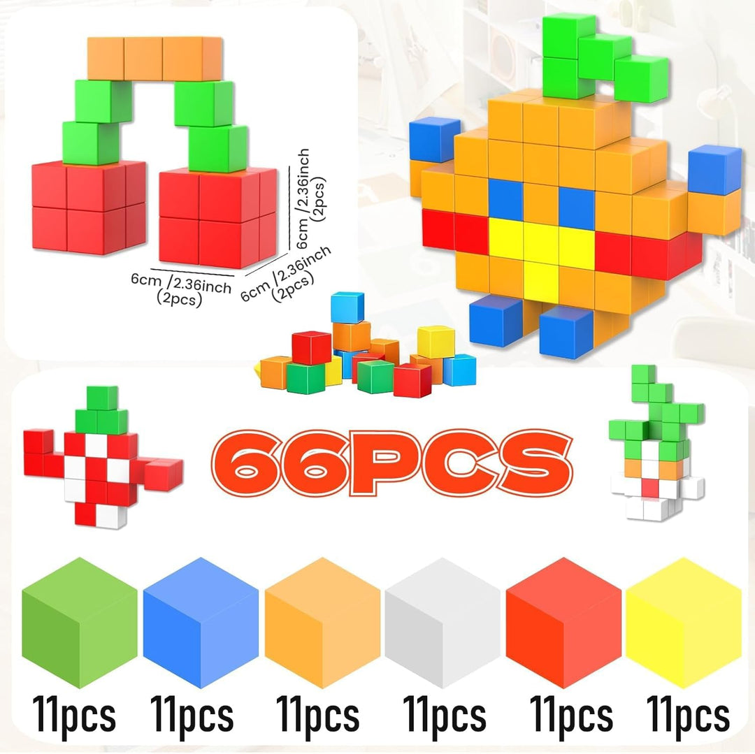 ASOK 66PCS Magnetische Bausteine für Kinder ab 3 Jahren, STEM Lernspielzeug, Kreative Magnetwürfel f