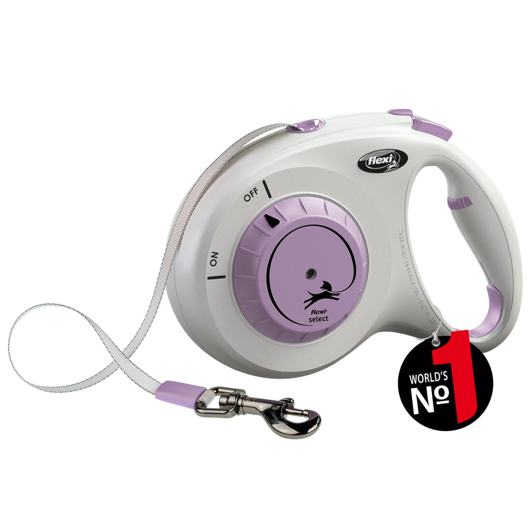 flexi® Select Gurt 7 m hellgrau-lila, zwischen 0-7 m einstellbare Roll-Leine für Hunde bis 25 kg hel