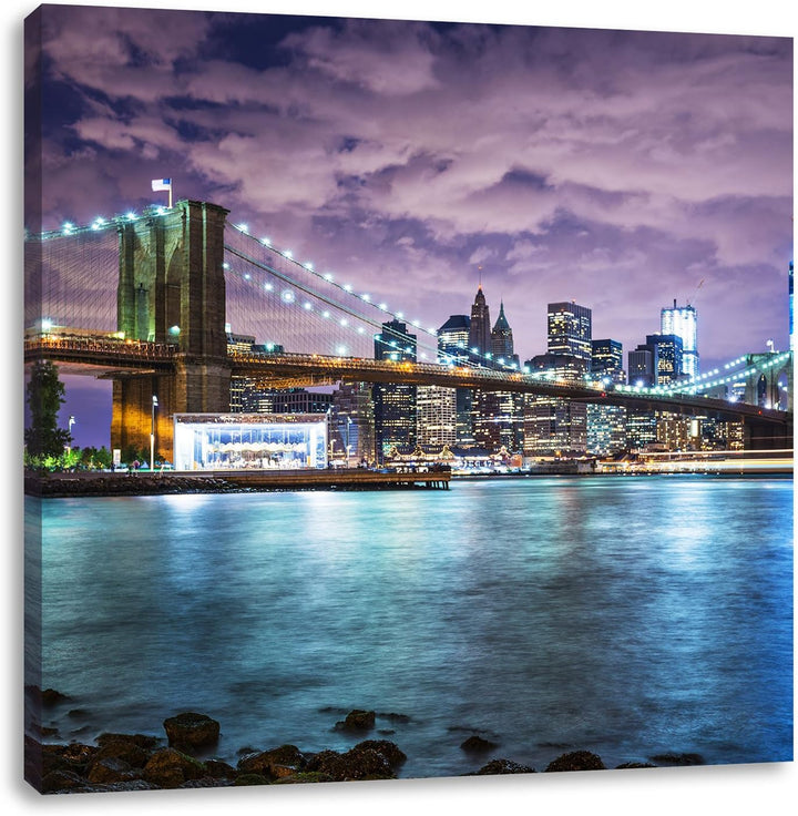 Skyline New York, Format: 70x70 auf Leinwand, XXL riesige Bilder fertig gerahmt mit Keilrahmen, Kuns
