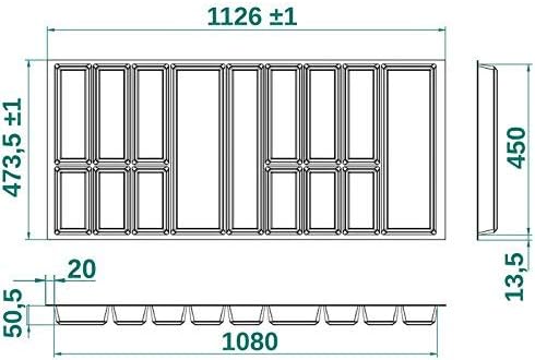Orga-Box® IV UNIVERSAL Besteckeinsatz Besteckkasten silbergrau für 120er Schublade (473,5 x 1126 mm)