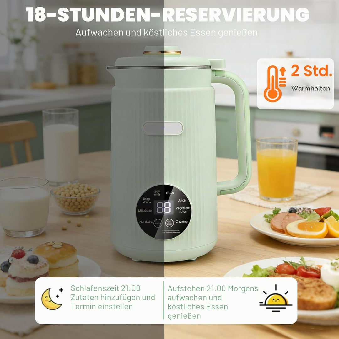 Nussmilchmaschine 8-in-1, Pflanzenmilchbereiter 1200 ml mit Selbstreinigung, Warmhaltefunktion &amp; Tim