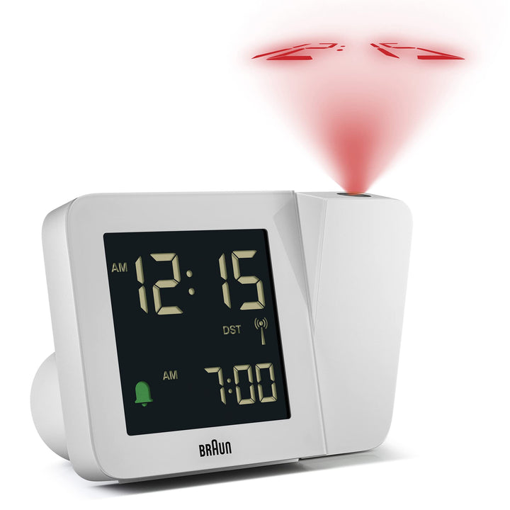 Braun Digitaler Funk-Projektionswecker für die mitteleuropäische Zeitzone (DCF) mit negativem LCD-Di