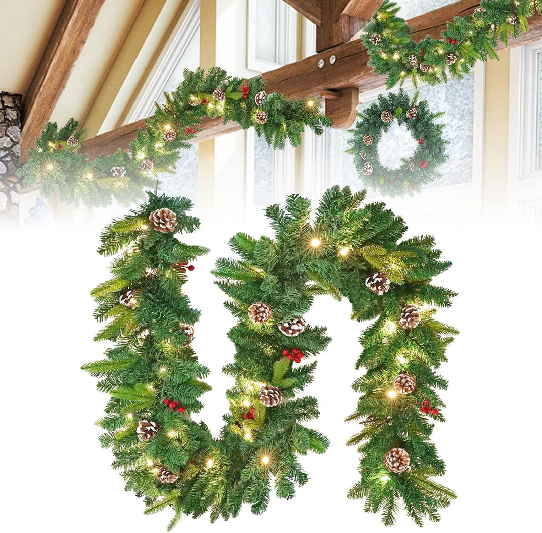 ACXIN Weihnachtsstock, Weihnachtsgirlande Rebe, Mit LED Leicht, Roten Beeren und Tannenzapfen Rebe,