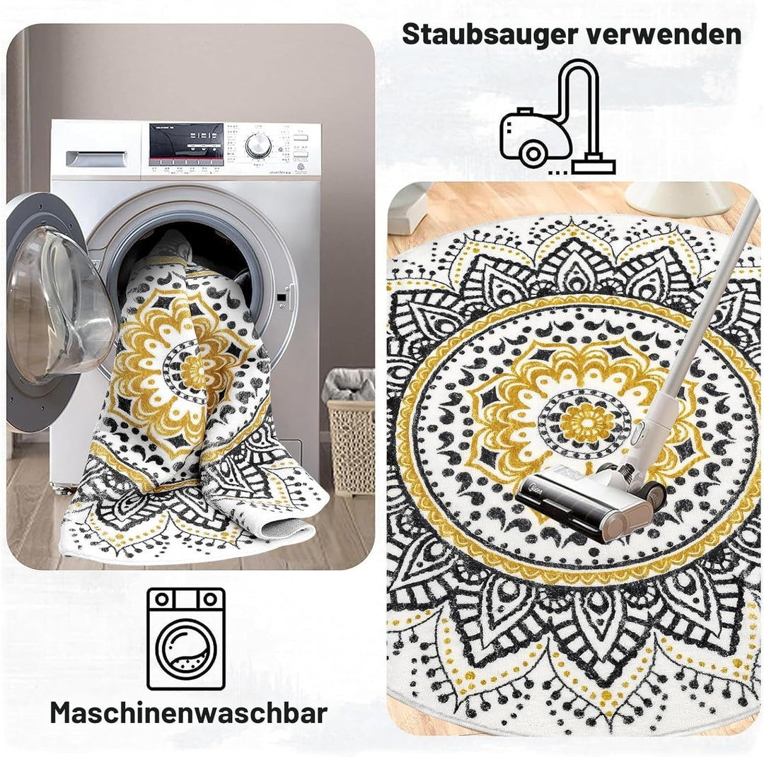 Pauwer Runder weicher Teppich, waschbar, rutschfest, für Wohnzimmer, Schlafzimmer, Bodenteppich, Tep