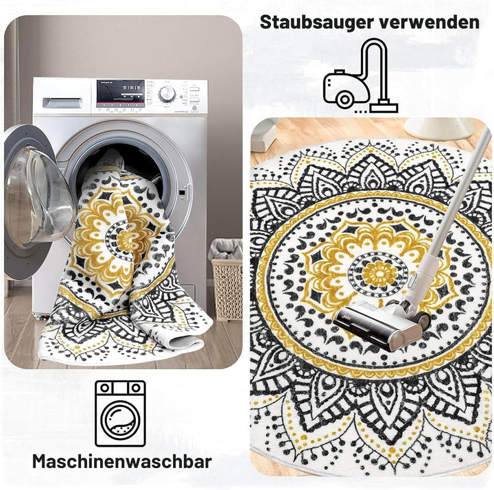 Pauwer Runder weicher Teppich, waschbar, rutschfest, für Wohnzimmer, Schlafzimmer, Bodenteppich, Tep