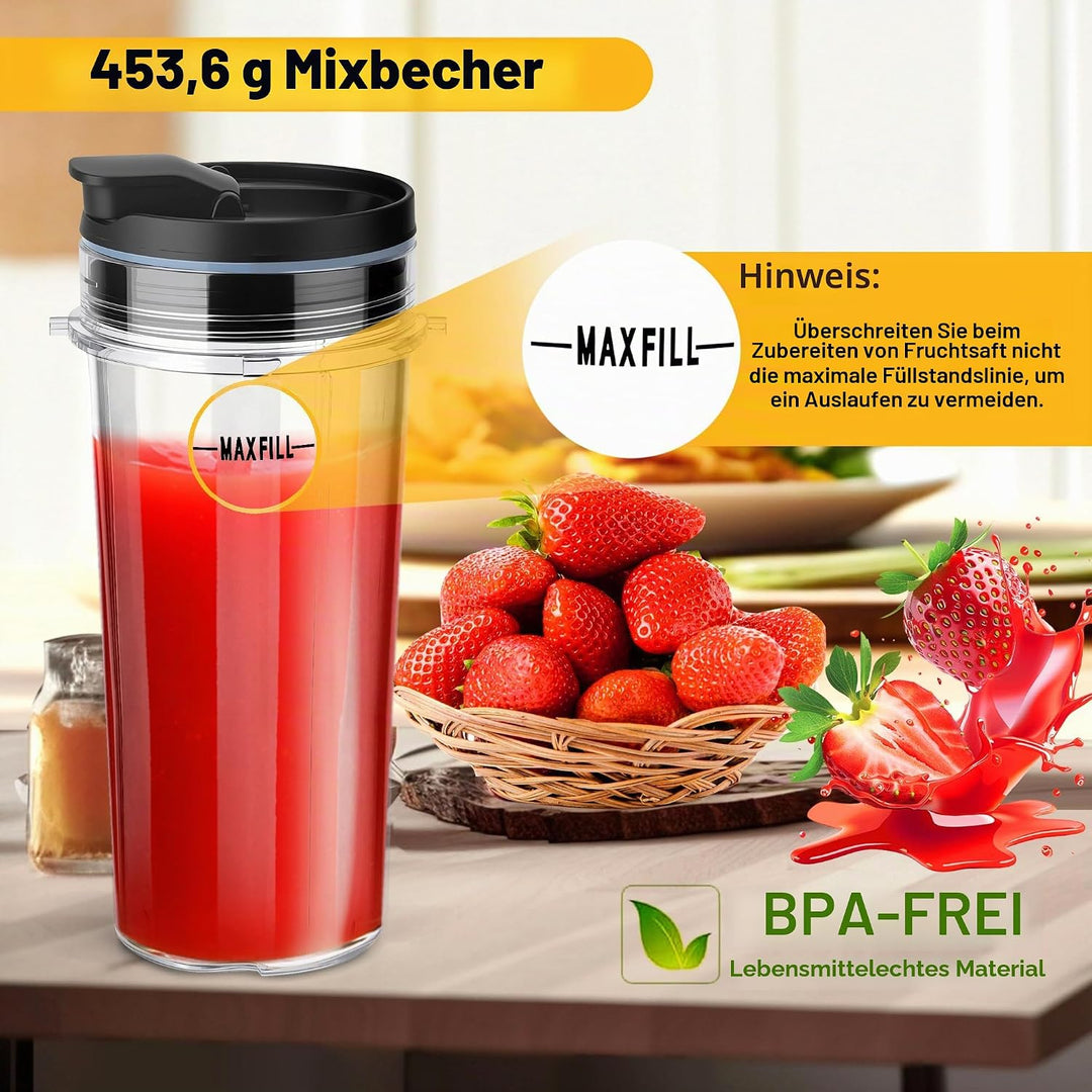 2Pcs Ersatz 16oz Blender Tassen mit 4Pcs Sip & Seal Deckel für Ninja, Single Serve Blender Cup für B