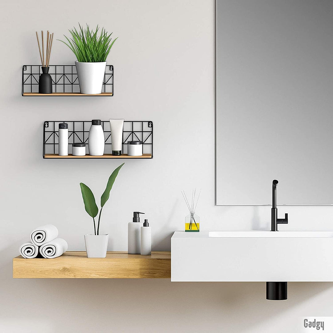 Gadgy Wandregal Metall Schwarz | Set 2 Hängeregal 45 x 15 x 12 cm.| Küchenregal Wand | Badezimmer Re