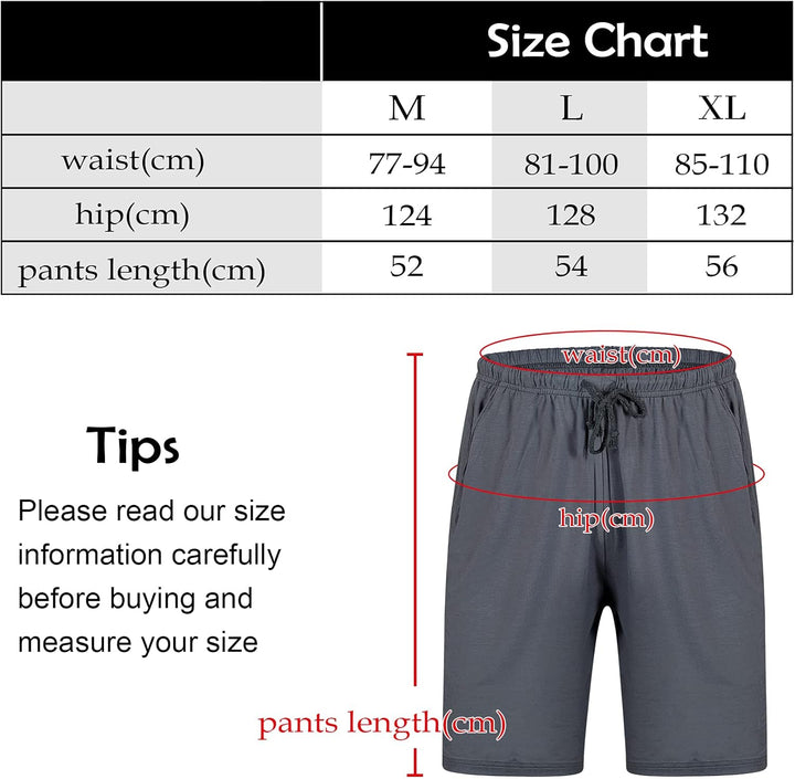 2er Pack Pyjamahose Herren Kurz Modal Schlafanzughose Weich Verstellbare Taille, Beidseitige Taschen