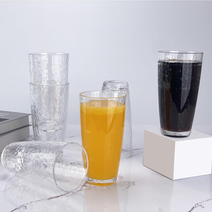 Grosse Acrylgläser, 740 ml, Kunststoffbecher, Set mit 6 transparenten Farben, gehämmerter Stil, BPA-